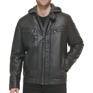 Calvin Klein men's Faux Leather Moto Jacket With Removable Hood