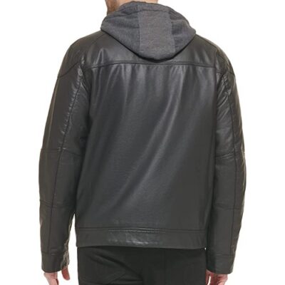 Calvin Klein men's Faux Leather Moto Jacket With Removable Hood