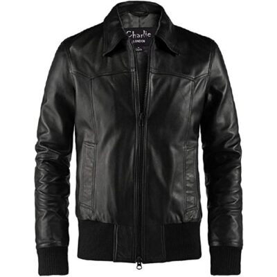 Charlie LONDON The Deal Black Bomber Leather Jacket Mens