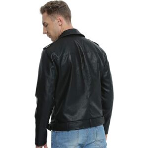 Fahsyee Leather Jackets for Men, Faux Motorcycle Lapel Asymmetric Zip-Up