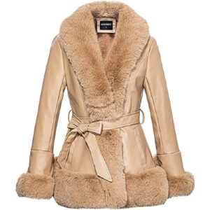 GRAN ORIENTE Women's Faux Leather Jacket with Faux Fur Collar