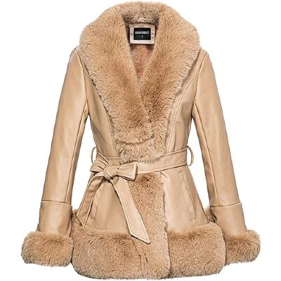 GRAN ORIENTE Women’s Faux Leather Jacket with Faux Fur Collar