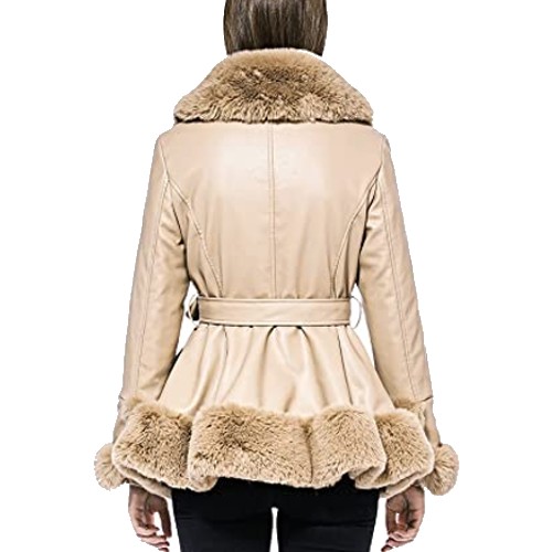 GRAN ORIENTE Women’s Faux Leather Jacket with Faux Fur Collar