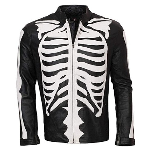 Halloween Cosplay Mens Skeleton Jacket, Café Racer Biker