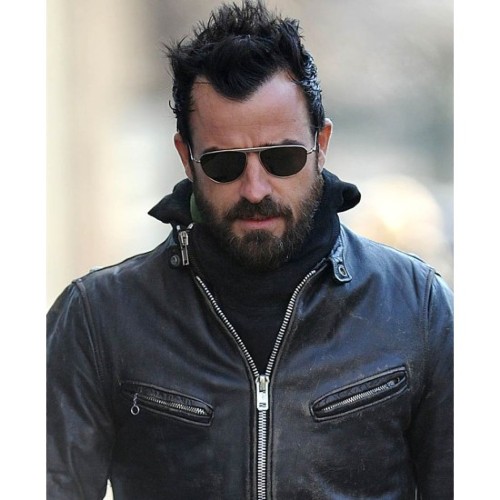 Justin Theroux Black Bikers Leather Jacket