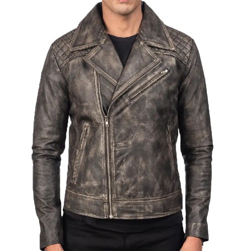 Laurence Men's Quilted Biker Leather Jacket