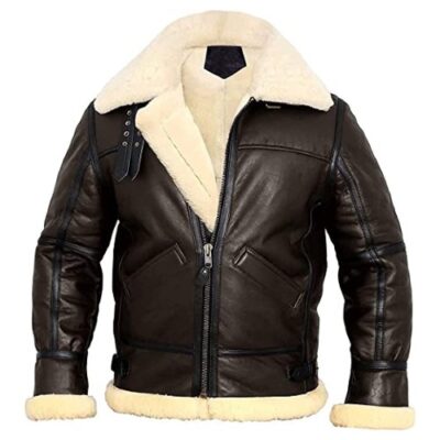 Men B3 Bomber Leather Jacket Aviator Faux Shearling