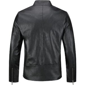 Men Casual Leather Jacket Stand Collar Bomber Jacket