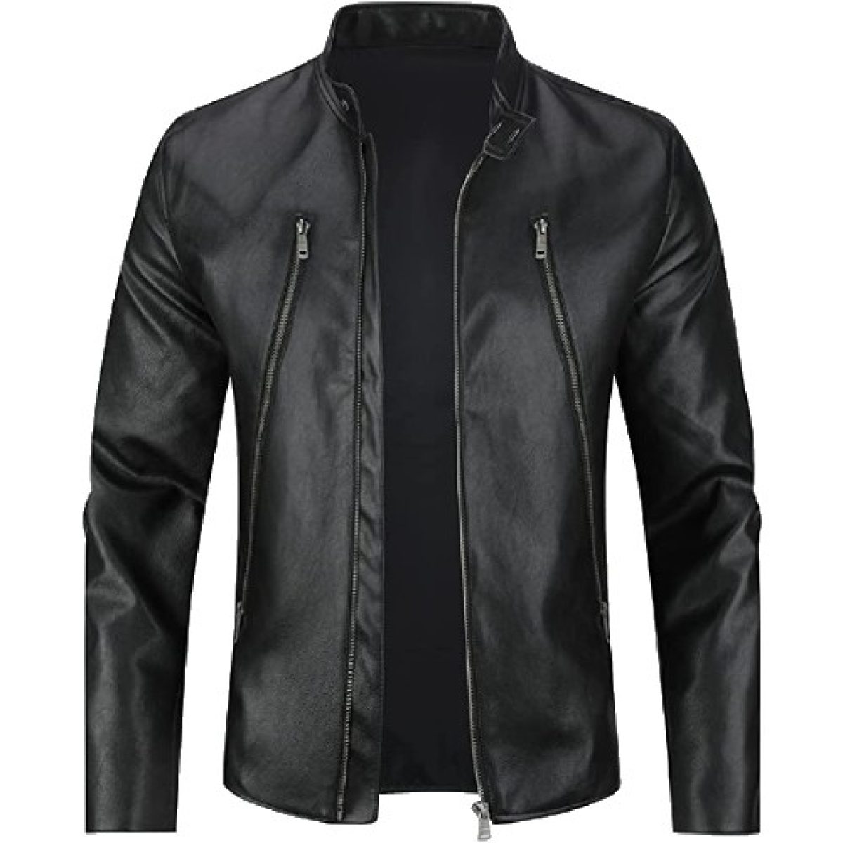 Men's Casual Leather Jackets Stand Collar Bomber Jackets - Real 