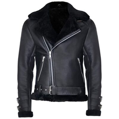 Men Retro RAF B3 Pilot Sheepskin Shearling Biker Leather Jackets