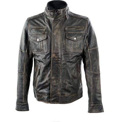 Mens Vintage Cafe Racer Distressed Retro Biker Genuine Leather Jacket