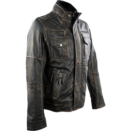 Men's Vintage Cafe Racer Distressed Retro Biker Genuine Leather Jacket ...