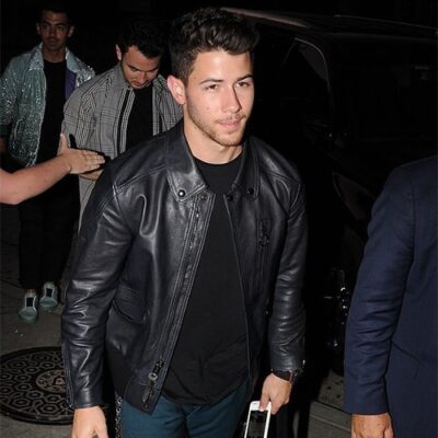 NICK JONAS FAUX BLACK LEATHER JACKET