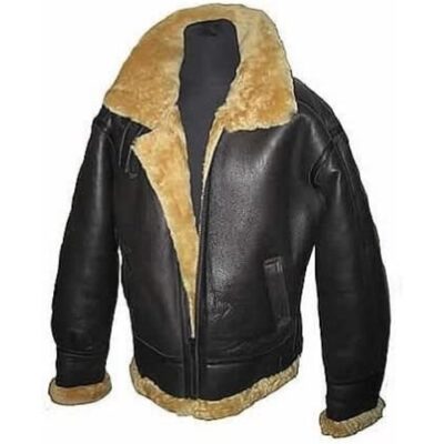 None Men's B3 Shearling Sheepskin World War 2 Bomber Leather Jacket