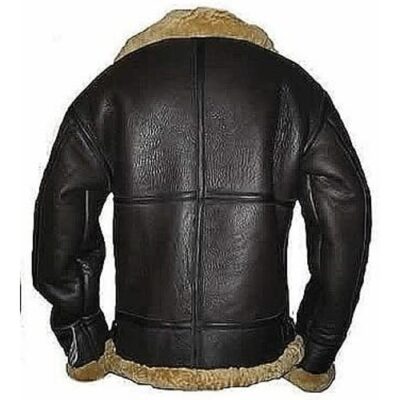 None Men's B3 Shearling Sheepskin World War 2 Bomber Leather Jacket