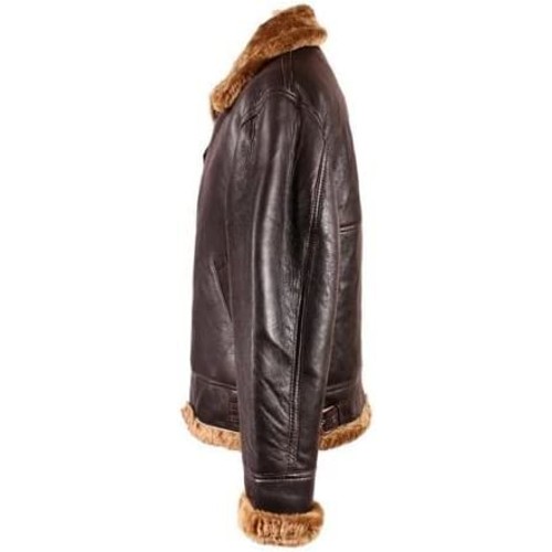 None Men's B3 Shearling Sheepskin World War 2 Bomber Leather Jacket