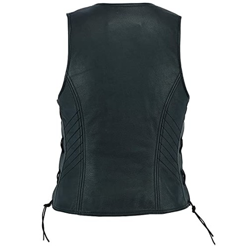 SAMS Women's Classic Black Genuine Leather Vest with side laces