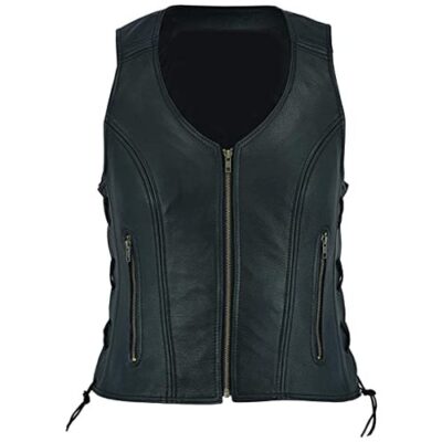 SAMS Women's Classic Black Genuine Leather Vest with side laces