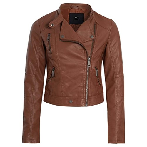 SS7 Womens Faux Leather Biker Jacket Fitted