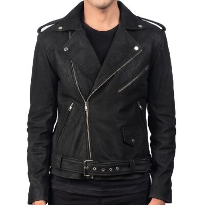 Saltzman Men's Distressed Biker Leather Jacket