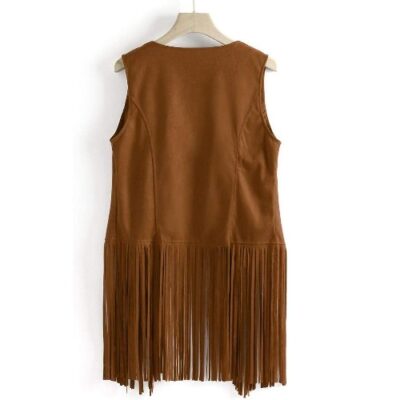 TUDUZ Women Gilets Autumn Winter Faux Suede Ethnic Sleeveless Waistcoat