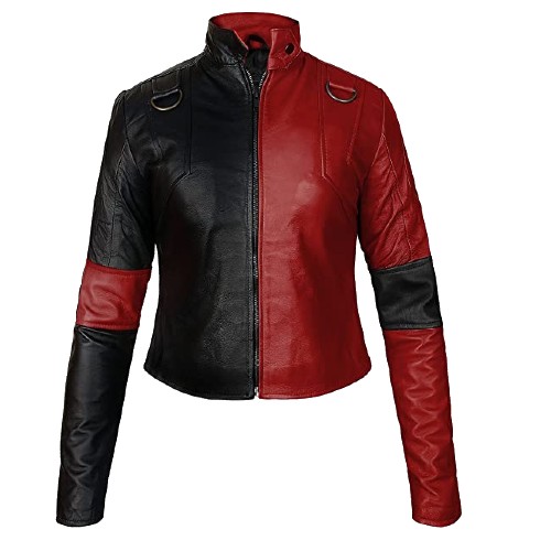 Women Short Body Black & Red Cosplay Real Leather Jacket