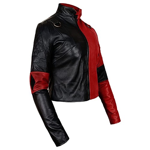 Women Short Body Black & Red Cosplay Real Leather Jacket