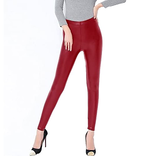 Ypser Women Faux Leather Leggings Wet Look Tight High Waisted