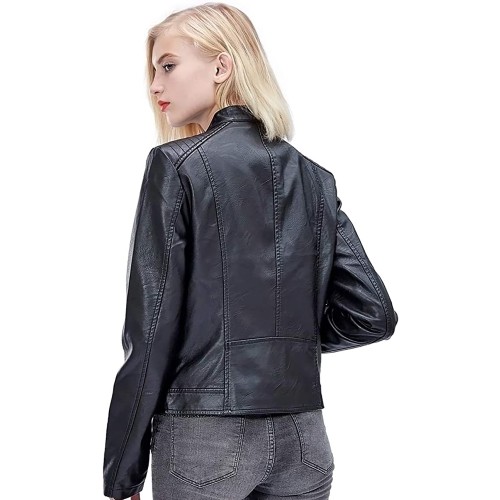 fahsyee women faux leather biker jacket