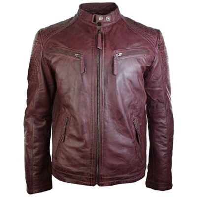 Aviatrix Men's Slim Fit Real Leathers Vintage Retro Tan Brown Washed Biker Jacket