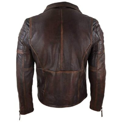 Infinity Men's Slim Fit Cross Zip Retro Vintage Brando Real Leather Jacket
