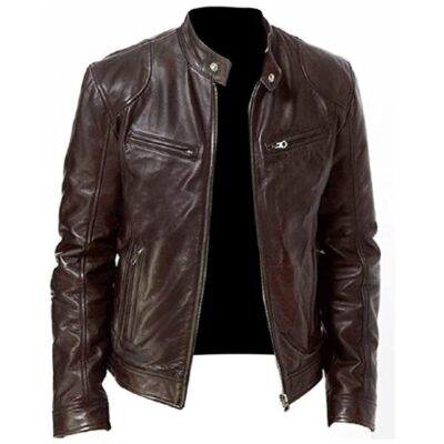 Men's Slim Fit Café Racer Real Lambskin Leather Jacket