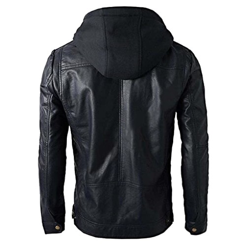 Men's Slim Fit Hooded Biker Leather Jacket