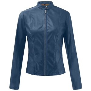 TUDUZ Women Jacket Classic Faux Leather Moto Biker Jacket