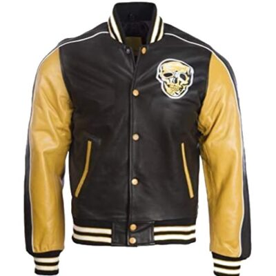 Aviatrix Men's Real Leather Fashion Bomber Jacket with Skull Badge (37LY)