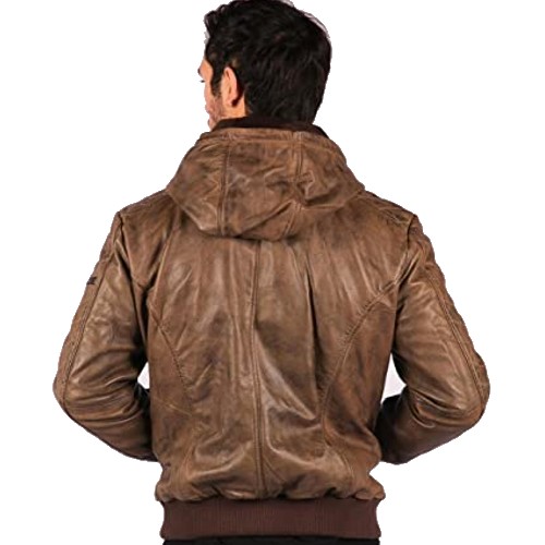 aviatrix men removable hood bomber leather jacket quilted