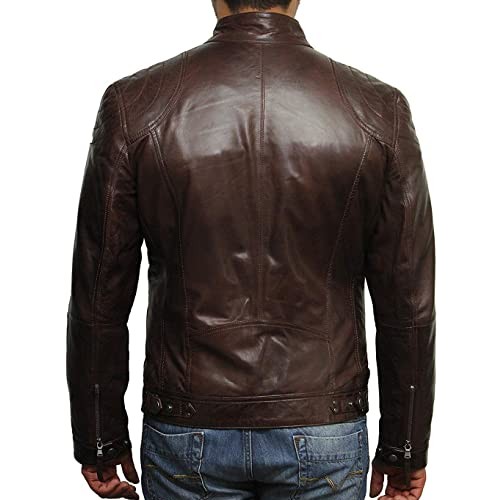 BRANDSLOCK Men's Leather Jacket Genuine Lambskin Moto Biker Slim fit