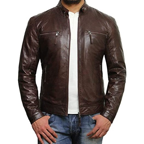 BRANDSLOCK Men's Leather Jacket Genuine Lambskin Moto Biker Slim fit