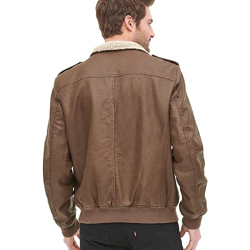 levis mens vintage deer faux leather sherpa lined aviator bomber jacket
