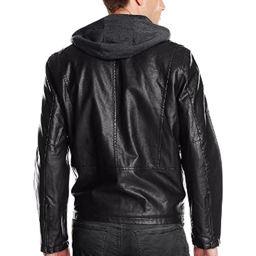 levis mens faux leather hooded -racer jacket
