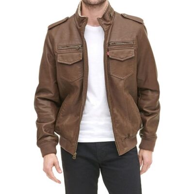 levis mens vintage deer faux leather sherpa lined aviator bomber jacket