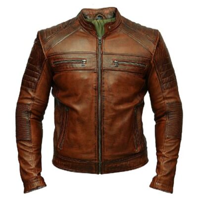 mens biker cafe racer retro vintage distressed leather jacket