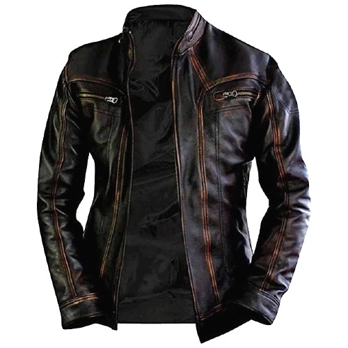 mens biker distressed genuine vintage leather jacket