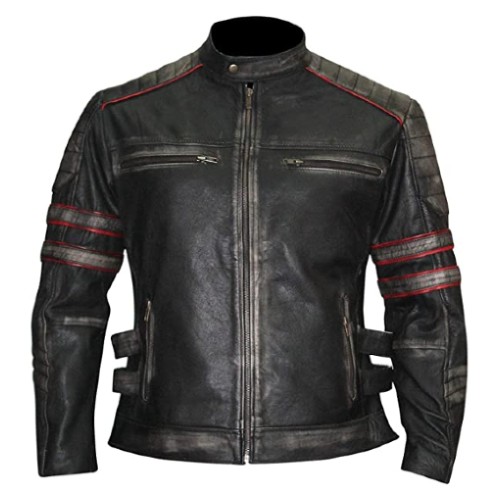 mens cafe racer retro bikers vintage distressed genuine leather jacket
