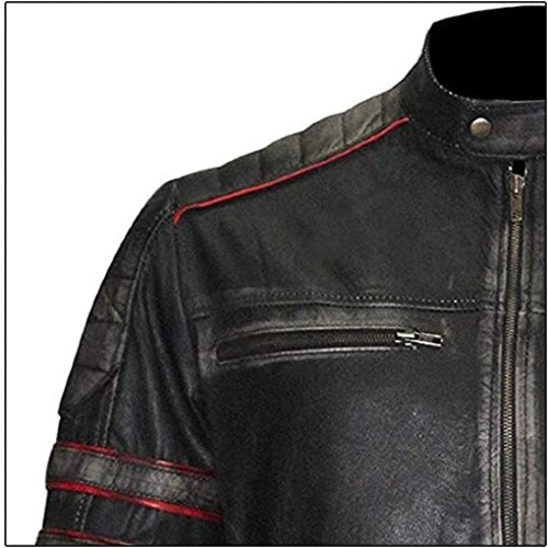 mens cafe racer retro bikers vintage distressed genuine leather jacket