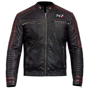 Men's Mass Effect 3 N7 Commander Shepard Black Gaming Costume Leather Jacket