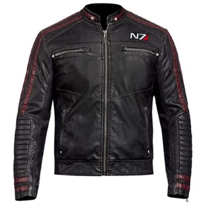 Men's Mass Effect 3 N7 Commander Shepard Black Gaming Costume Leather Jacket