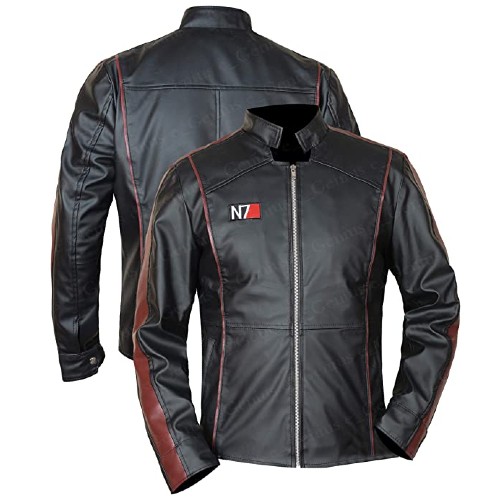 mens n7 mass effect 3 street fighter commander shepard gaming costume black leather jackets