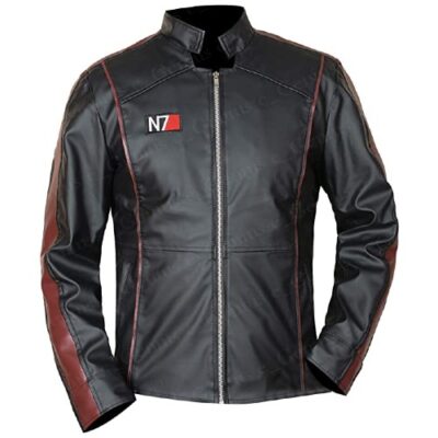 Men's N-7 Mass Effect 3 Street Fighter Commander Shepard Gaming Costume Black Leather Jacket