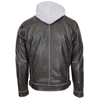 mens real leather jacket bikers style detachable hoodie cypher grey